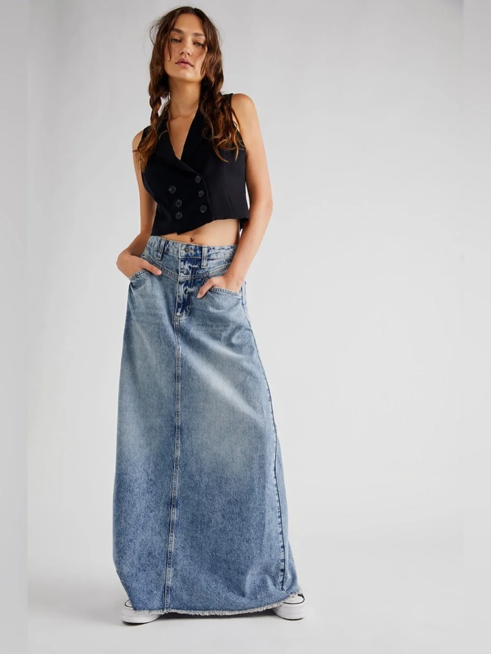 FREE PEOPLE Come As You Are Denim Maxi Skirt 6
